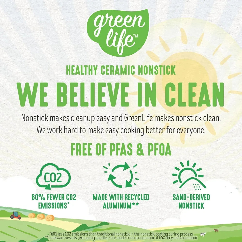 23-Piece Ceramic Nonstick Cookware Set - Soft Grip Healthy Kitchen Pots & Pans