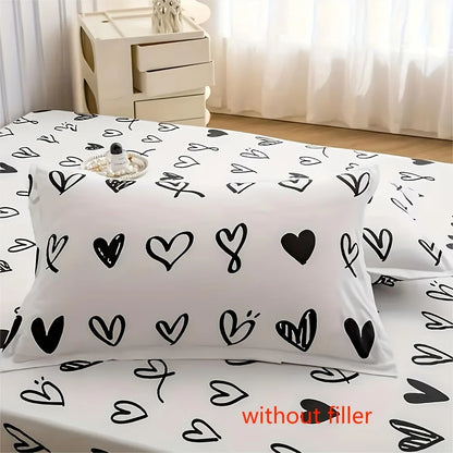 3 pieces of black heart-shaped bed cover three-piece set, machine washable 100% polyester fiber