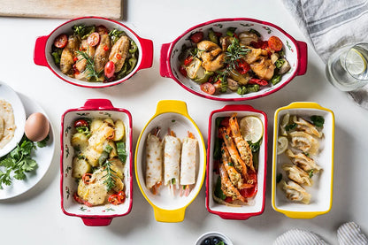 Ceramic Baking Dish Roasting Lasagna Pan  Rectangular Dish Bakeware Pan With Handle Oven Kitchen Baking Tool