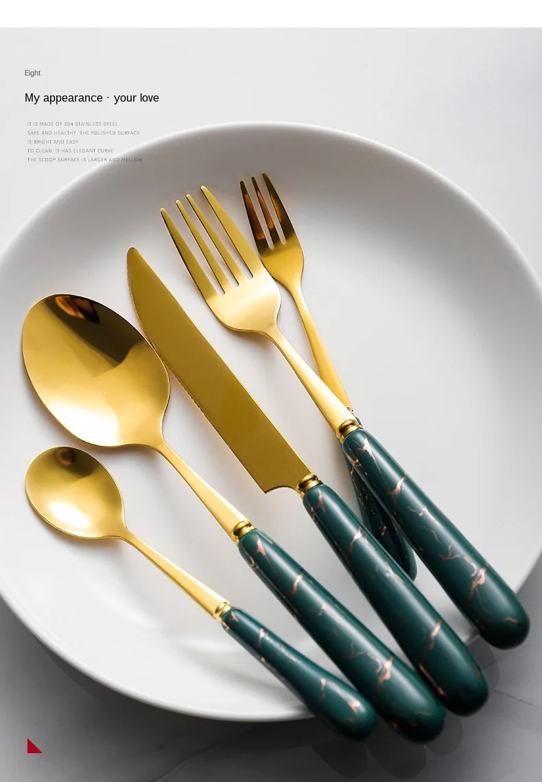 30pcs Cutlery Sets Gold Fork Spoon Knife Set Ceramic Tableware 304 Stainless Steel Dinner Set Cutlery Spoons Sets DropShipping