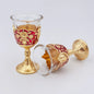 Vintage Wine Goblet Set of 2 - Palace Style Metal Embossed Toasting Glasses