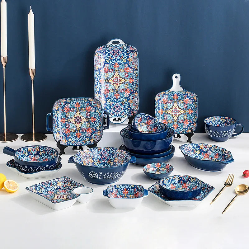 Baroque Ceramic Bowl Set - Creative Rice Soup Noodle Bowl with Handle