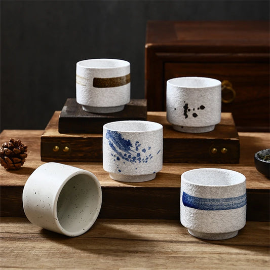 Aesthetic Japanese Ceramic Mugs Short Handy Water Cups Teacup Sushi Table Items Beauty Antique Art Drinkware Kitchen Utensils