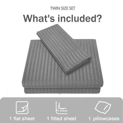 Battilo Bed Sheets 4 Pieces Set Luxury Fitted Flat Sheet with Pillowcases Solid Stripe Bedding Set For Twin Full Queen King Size