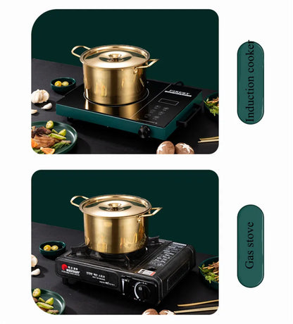 Gold Stainless Steel Stew Pots - Saucepan with Cover for Induction Cooker