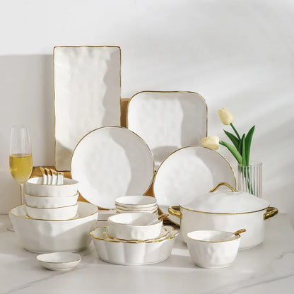 Gold Stroke Ceramic Plate Set - Creative Hammer Decorative Dinner Plates & Steak Dishes