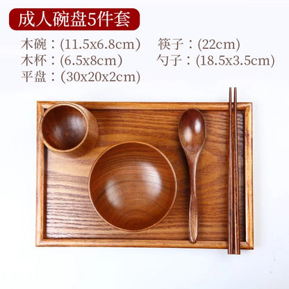 Japanese Wooden Tableware Set Bowl Chopsticks Spoon Tray Solid Wood Children's Tableware Set Tableware Kitchen Accessories