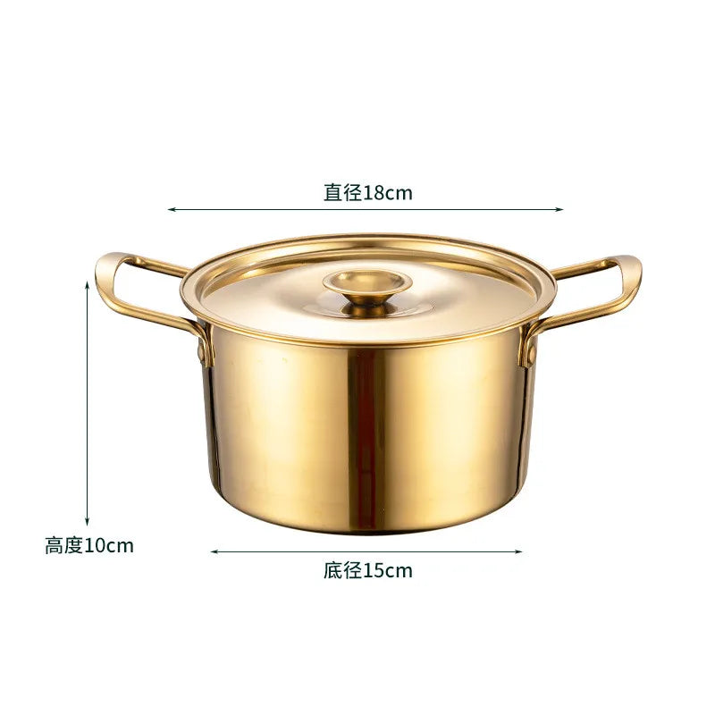 Gold Stainless Steel Stew Pots - Saucepan with Cover for Induction Cooker