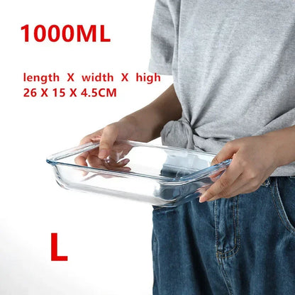 Large Capacity Toughened Glass Baking Dish Pan Oven Basics Plate Bakeware Non-Stick Kitchen Tool Cheese Rice Storage Tray