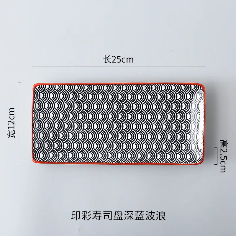 Crockery Party Dinner Dishes Tableware Set Japanese Sushi Plate Creative Underglaze Rectangular Dish Household Cold Plates 1 PC