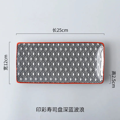 Crockery Party Dinner Dishes Tableware Set Japanese Sushi Plate Creative Underglaze Rectangular Dish Household Cold Plates 1 PC
