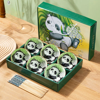 Japanese Hand Drawn Cartoon Tableware Ceramic Bowls Creative Gift Bowls and Chopsticks Set
