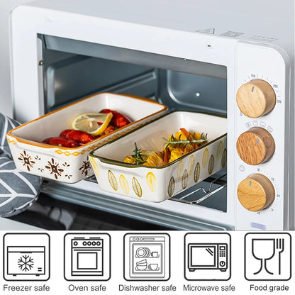 Flowers Ceramic Baking Dish with Handle - Oval Roasting Pan for Lasagna