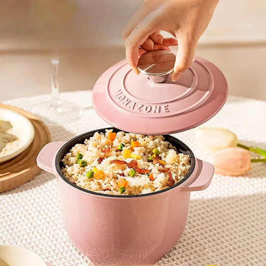 Enameled Mini Cast Iron Dutch Oven 1.7L for Cooking Bake Bread Cast Iron Pot Casserole Dish Heavy Milk Pot Pink Kitchen Stew Pot