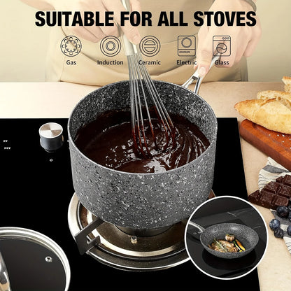 HLAFRG Nonstick Sauce Pan Set - 2Qt & 3Qt Natural Granite Pots with Lids