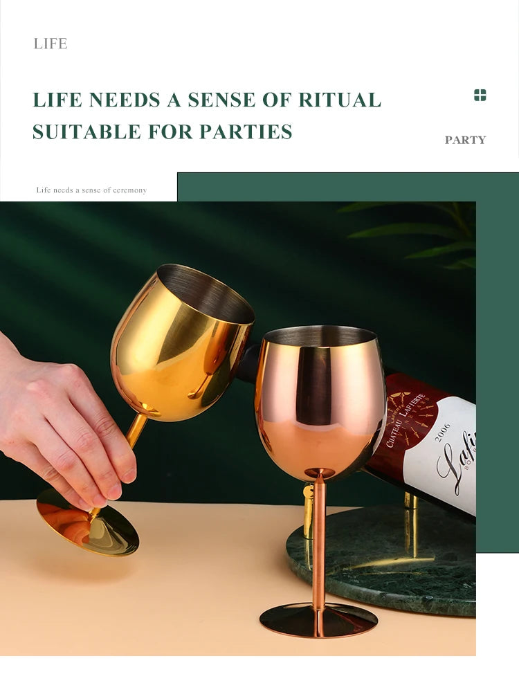 2PCS 350ml Wine Glass Stainless Steel Gold Goblet Champagne Cups Metal Juice Drinking Glass Luxury Barware Kitchen Tools