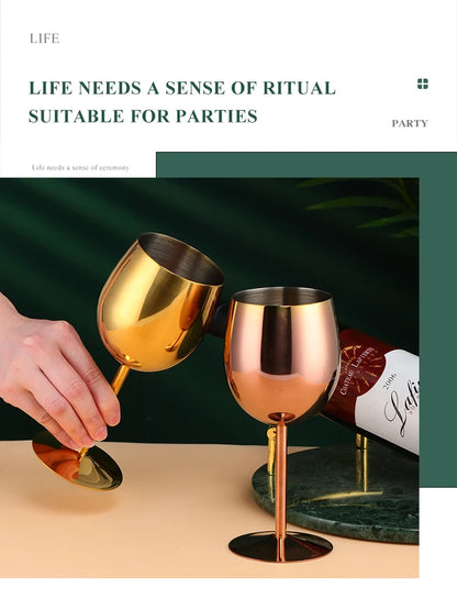 2PCS 350ml Wine Glass Stainless Steel Gold Goblet Champagne Cups Metal Juice Drinking Glass Luxury Barware Kitchen Tools