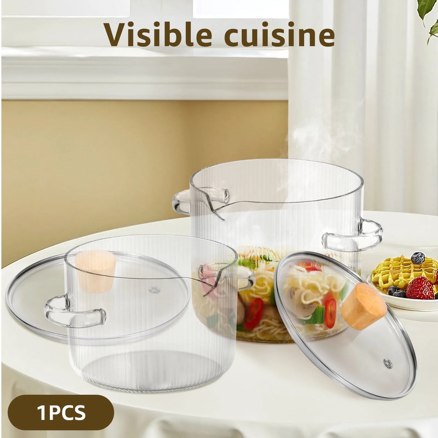 Glass Cooking Pot with Lid - Borosilicate Saucepan for Stovetop Soup & Baking