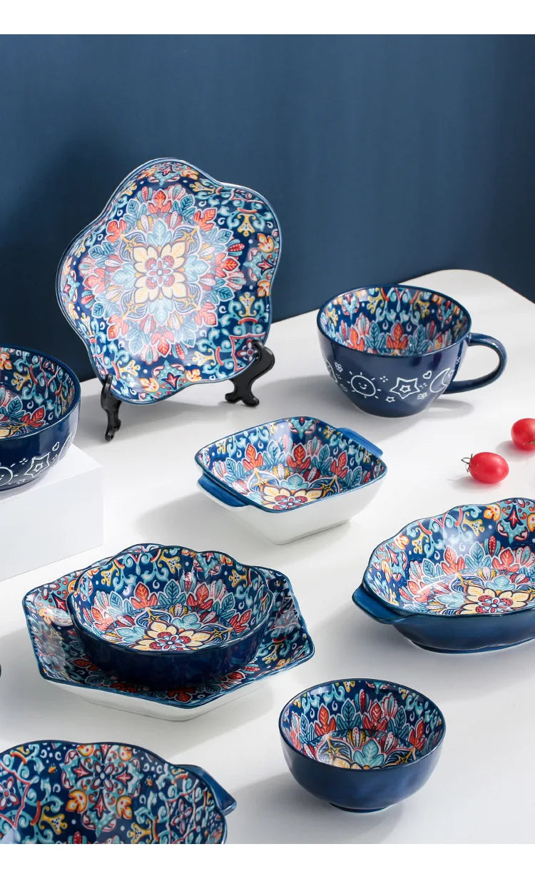 Baroque Ceramic Bowl Set - Creative Rice Soup Noodle Bowl with Handle