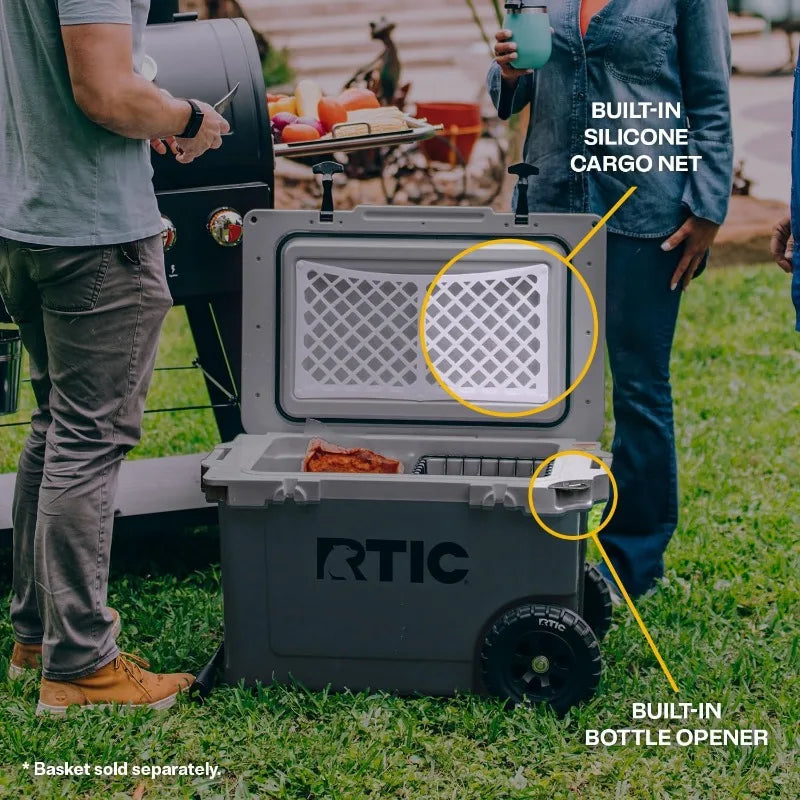 52 Quart Ultra-Light Wheeled Hard Cooler Insulated Portable Ice Chest Box for Beach, Drink, Beverage, Camping, Picnic, Fishing