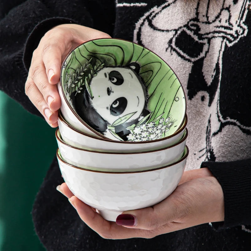 Japanese Hand Drawn Cartoon Tableware Ceramic Bowls Creative Gift Bowls and Chopsticks Set