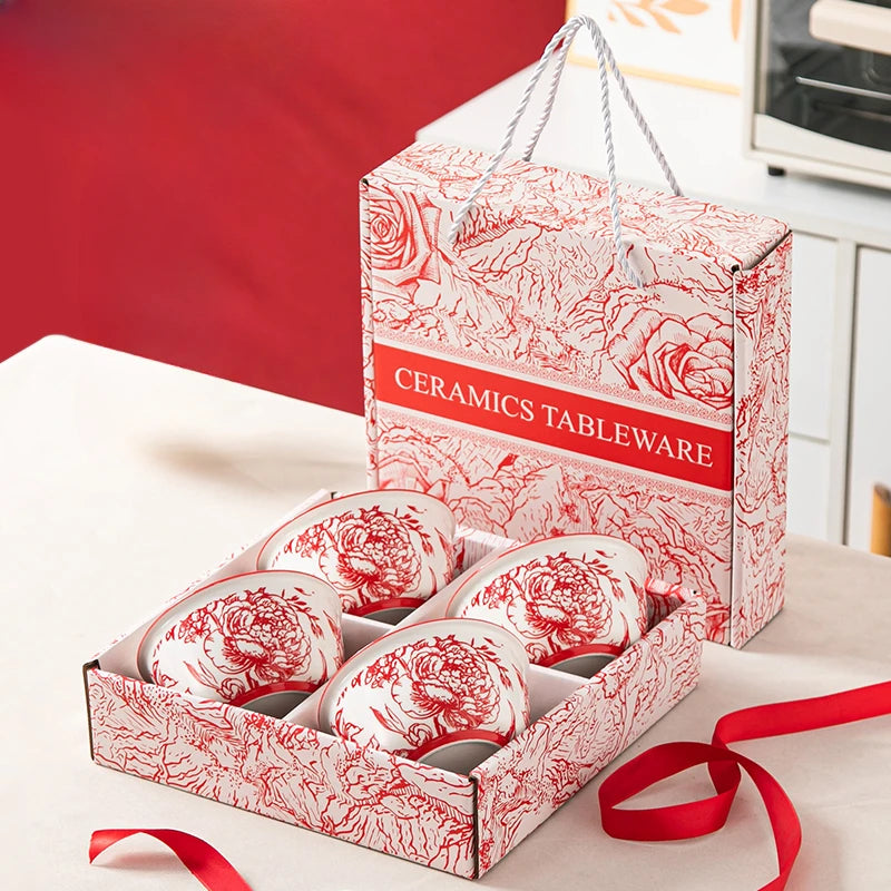 Japanese Hand Drawn Cartoon Tableware Ceramic Bowls Creative Gift Bowls and Chopsticks Set