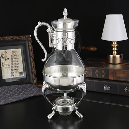 1 Set of Middle Eastern Style Arabic Coffee Pot  Set Accessible Luxury Retro Candle Heating Stove Glass Coffee Pot Gold Silver
