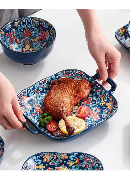 Baroque Ceramic Bowl Set - Creative Rice Soup Noodle Bowl with Handle