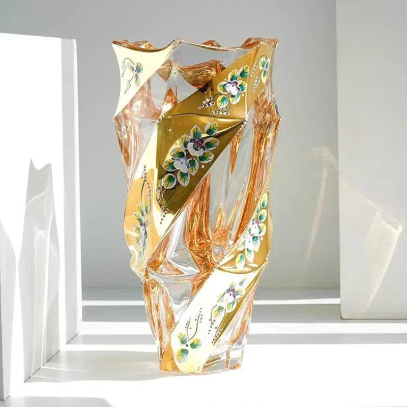 European Crystal Glass Vase Home Decoration, Gold-plated Enamel, European Decoration, Home Gift