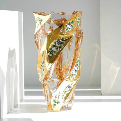 European Crystal Glass Vase Home Decoration, Gold-plated Enamel, European Decoration, Home Gift