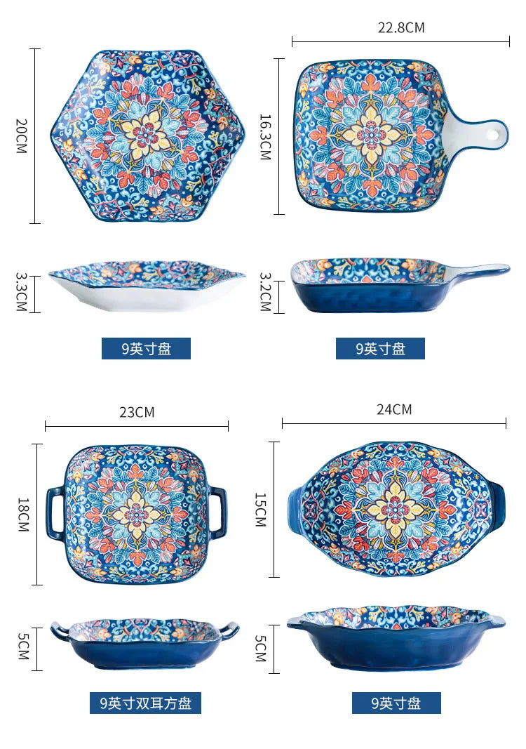 Baroque Ceramic Bowl Set - Creative Rice Soup Noodle Bowl with Handle