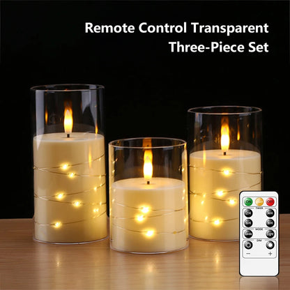 Flameless LED Candles with Embedded Star String Battery Operated Flickering Pillar Candle Light with Remote and Timer Home Decor