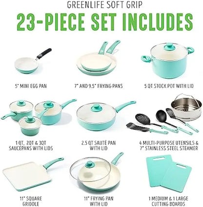 Piece Kitchen Cookware Pots and Frying Sauce Saute Pans Set with Kitchen Utensils, PFAS-Free, Dishwasher Safe, Turquoise