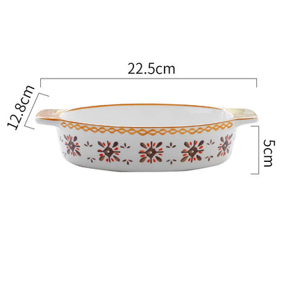 Flowers Ceramic Baking Dish with Handle - Oval Roasting Pan for Lasagna