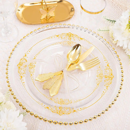 350pcs Plastic Plates - Gold Plastic Dinnerware Set Includes: 50 10.25”Dinner Plates,50 7.5” Dessert Plate, 50 Cups, 50 Napkin