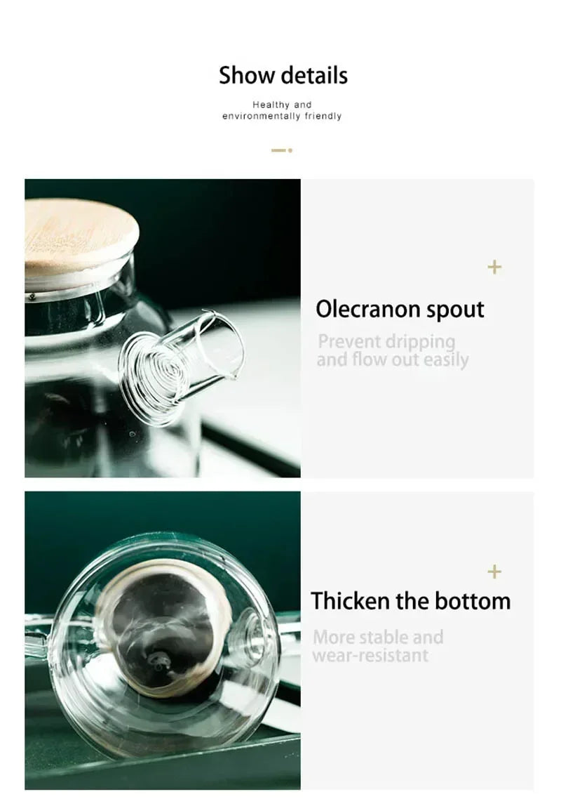 1.8L Transparent Borosilicate Glass Teapot Heat-Resistant Large Clear Tea Pot  Flower Tea Set Puer Kettle Cup Office Home Tool