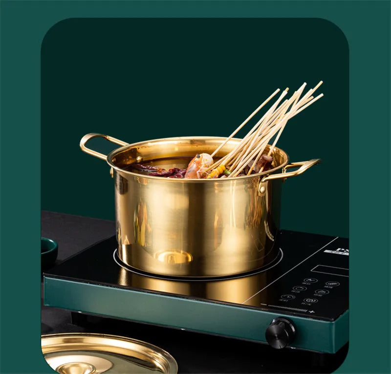 Gold Stainless Steel Stew Pots - Saucepan with Cover for Induction Cooker