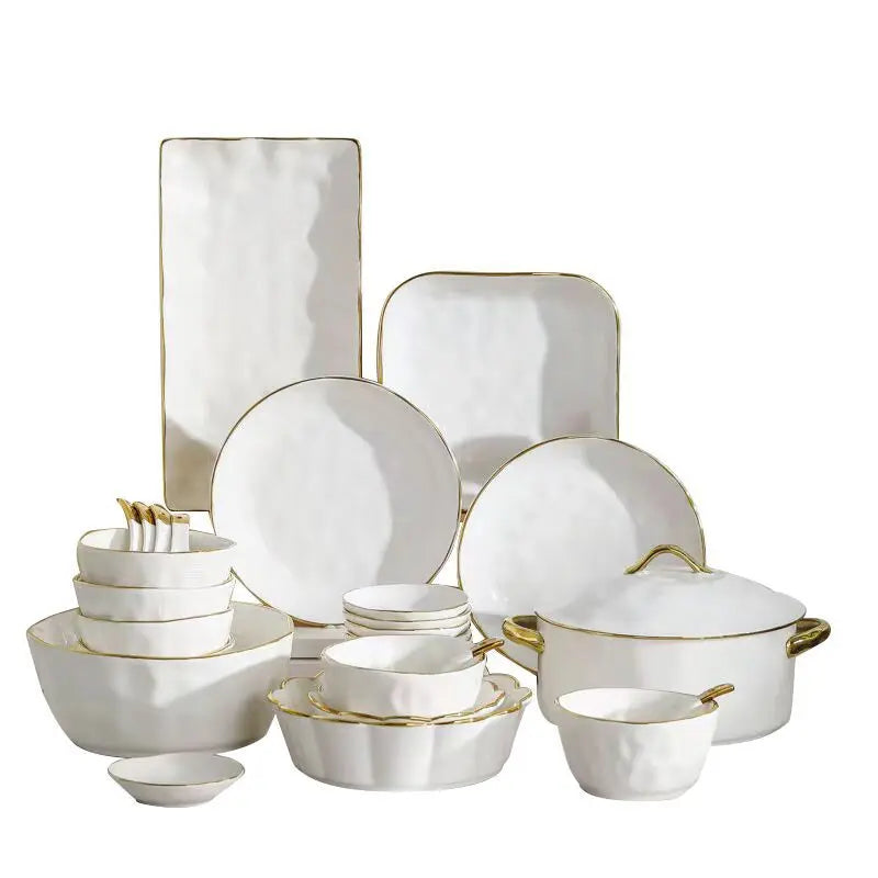Gold Stroke Ceramic Plate Set - Creative Hammer Decorative Dinner Plates & Steak Dishes