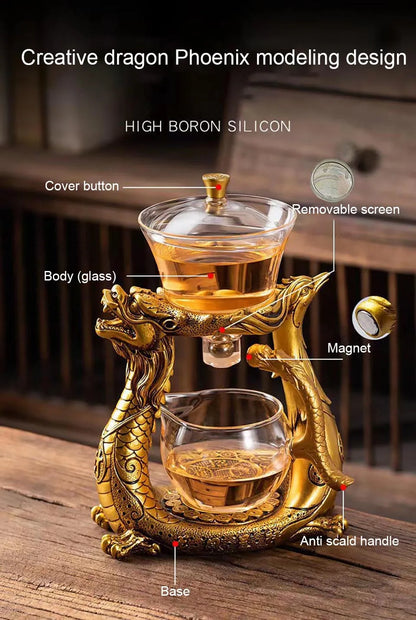 BOZZH Creative Dragon Glass Teapot Magnetic Diversion Rotating Cover Bowl Water Tea Cup Pu'er Oolong Drinkware Dropshipping Tea