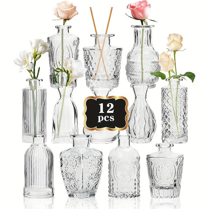 12 PCS Mini Glass Bud Vases - Small Decorative Flower Vases in Bulk for Weddings