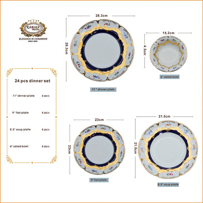 24pcs Germany 24K handmade gold top quality embossed gold decoration dinner dish plate set  bowl sets with gift packing