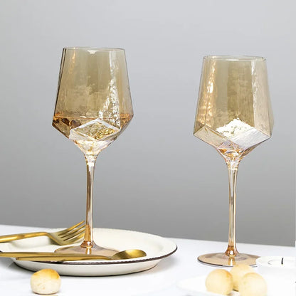 Nordic Luxury Gold Amber Champagne Goblet - Lead-Free Crystal Hammered Whisky Glass