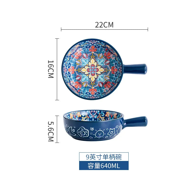 Baroque Ceramic Bowl Set - Creative Rice Soup Noodle Bowl with Handle