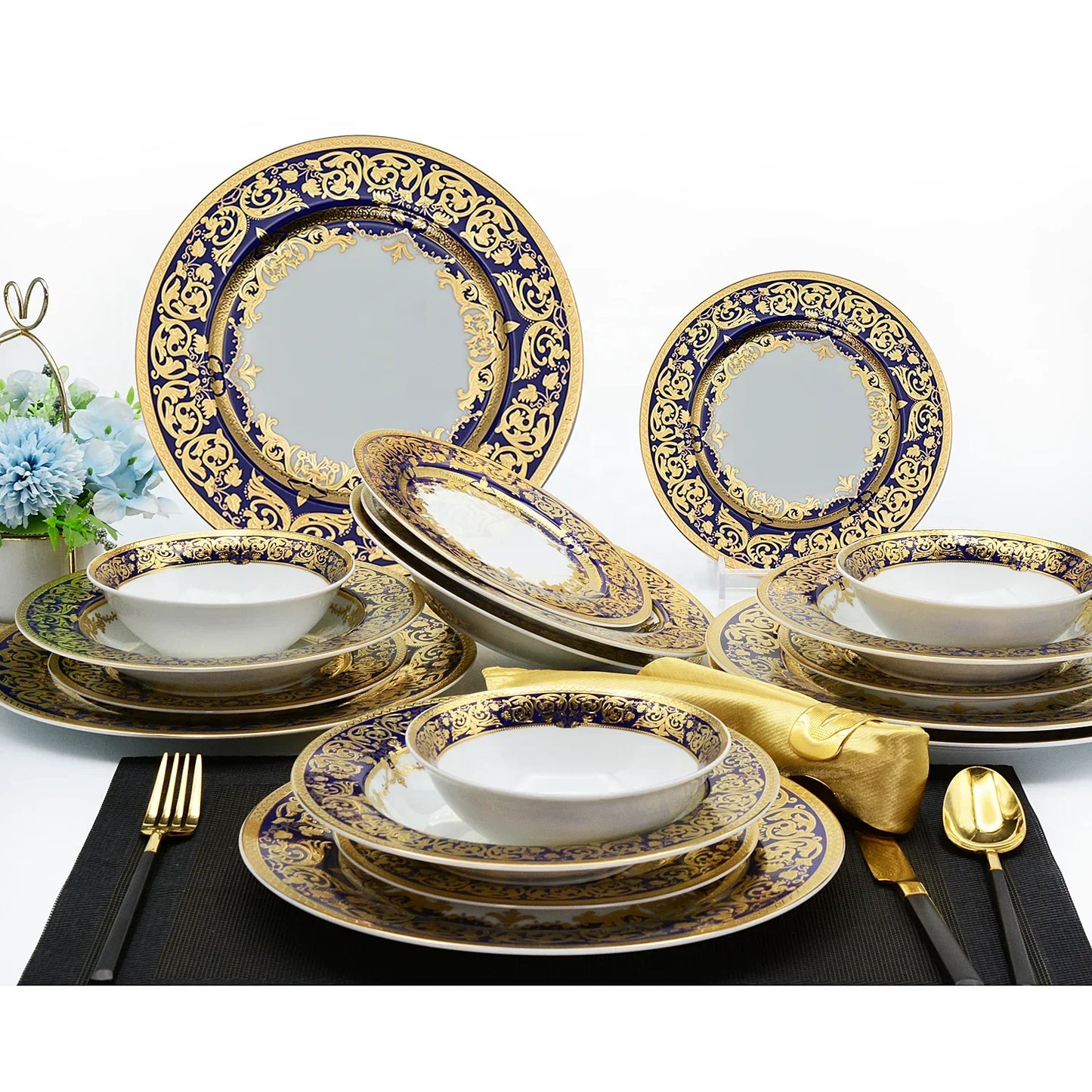 Royal Style Embossed Gold Rim Plates And Bowls Set Ceramic Dinner Set Dinnerware