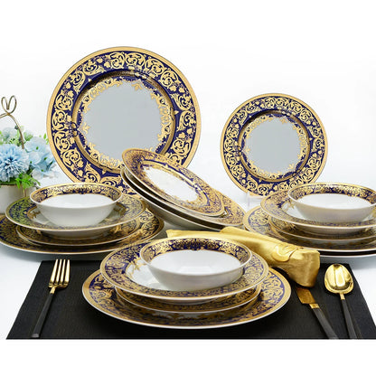 Royal Style Embossed Gold Rim Plates And Bowls Set Ceramic Dinner Set Dinnerware