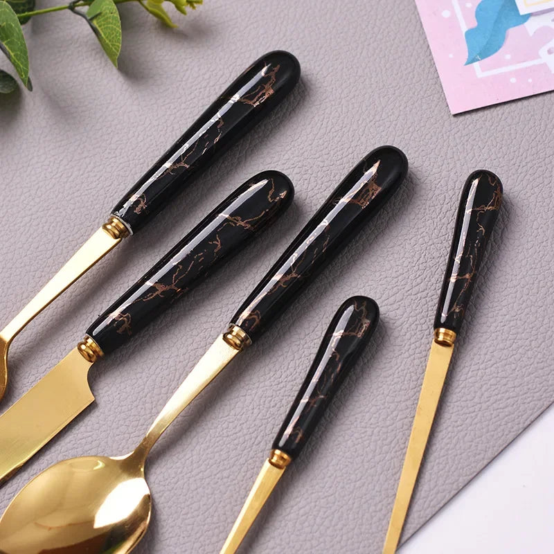 30pcs Cutlery Sets Gold Fork Spoon Knife Set Ceramic Tableware 304 Stainless Steel Dinner Set Cutlery Spoons Sets DropShipping