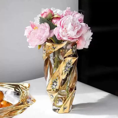 European Crystal Glass Vase Home Decoration, Gold-plated Enamel, European Decoration, Home Gift