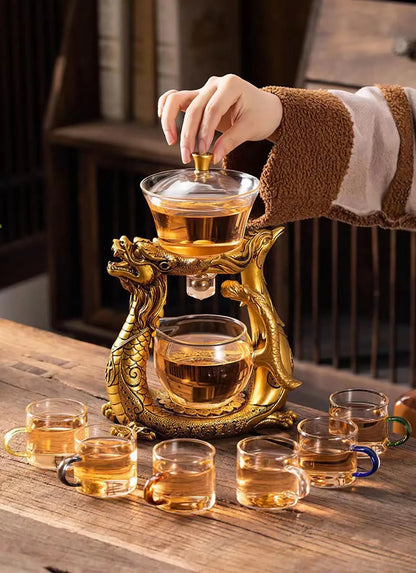 BOZZH Creative Dragon Glass Teapot Magnetic Diversion Rotating Cover Bowl Water Tea Cup Pu'er Oolong Drinkware Dropshipping Tea
