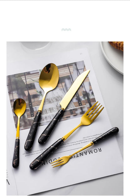 30pcs Cutlery Sets Gold Fork Spoon Knife Set Ceramic Tableware 304 Stainless Steel Dinner Set Cutlery Spoons Sets DropShipping