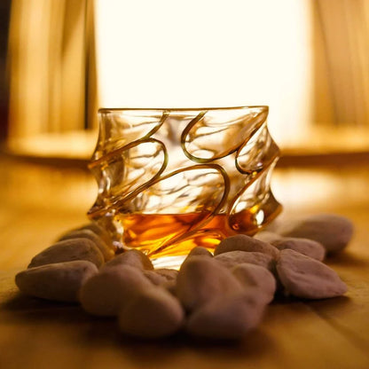 Whiskey Glass Tumblers Set Gold Line Wine Whisky Glasses Golden Painted Crystal Barware Multi-function Beer Cocktail Gift Box